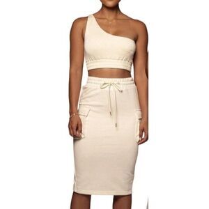 Jluxlabel NWT Buttercream Steel Fleece Cargo Skirt and Crop Top Set Small